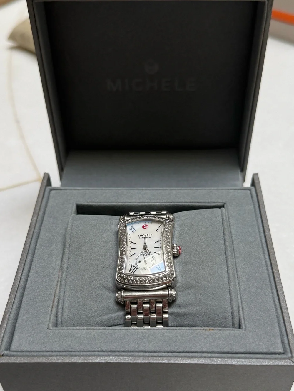 NEW Michele Caber Park embellished silver watch